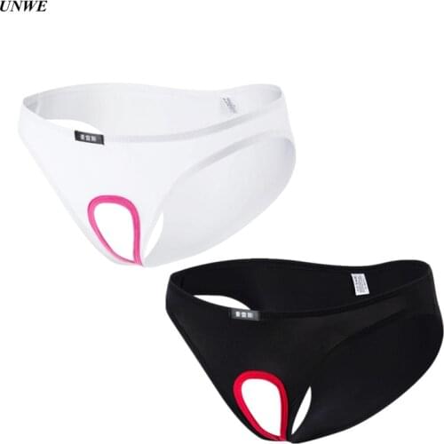 Penis Hole Pouch Underwear Open Mens Erotic Briefs Exposed Cock Gay Sexy Underwear Sissy Ice Silk Panties M-XXL