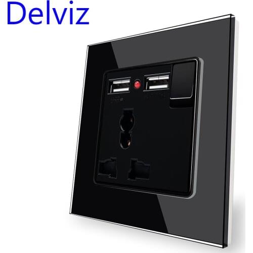 Delviz Eu standard Usb Socket, Switch control dual usb Outlet, International socket,LED indicator, Universal Crystal Glass Panel