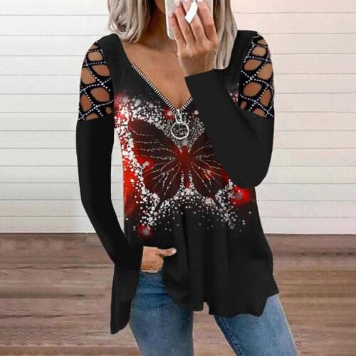 40# Sexy V-neck Animal Prints Blouses Shirts Women Casual Zipper Long Sleeve Hollow Out Shirt Blouse Tops Casual Blouses Рубашки