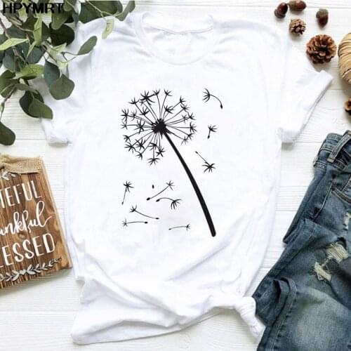 Women Tshirt Casual White T-shirt female fashion T Shirt Gift for Lady Young Girl Tops New Summer Cartoon Dandelion printed tees