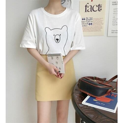 Cartoon Bear Graphic Women T-Shirt O Neck Short Sleeve Loose Casual hirts Korean Fashion Summer Women Tops Tee Femme