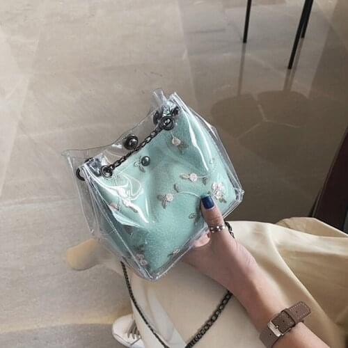 Embroidered Bucket Women Transparent Bucket Bag Clear Shoulder Bag Female Chain Crossbody Messenger Bags 2021 Luxury Handbag