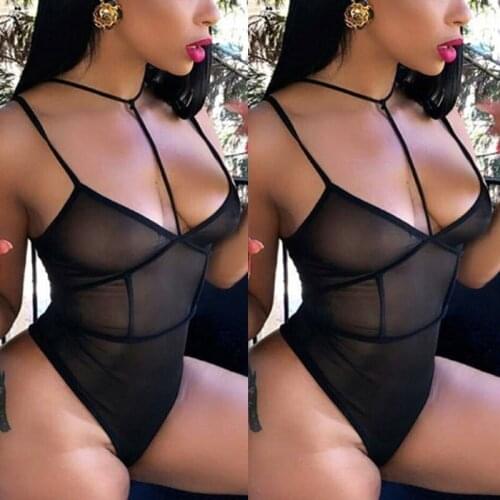 Women Hollow Out Sexy V-Neck Bodysuit Female Sleeveless One Piece Romantic Jumpsuit Bodysuit