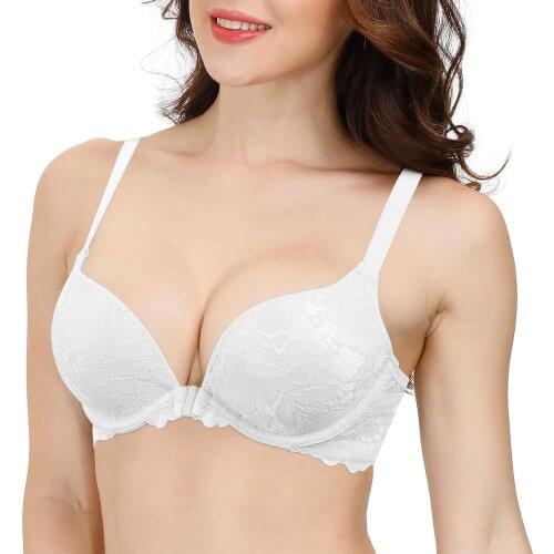 Vgplay Solid White Lace Lingerie Front Hook Thick Padded Push Up Bras for Women Sexy Lace Racerback Underwear A B C D DD E Cup
