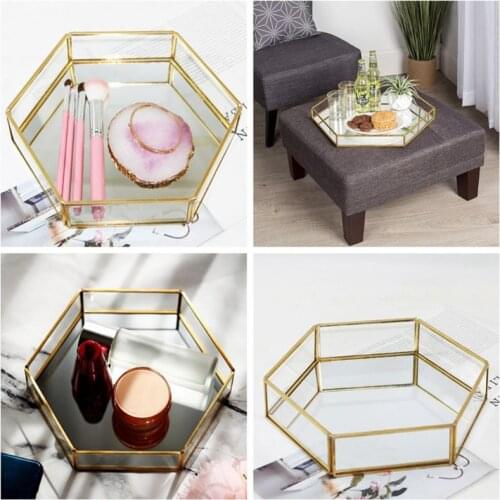 Y1UE Gold Mirror Jewelry Tray Perfume Tray Mirror Vanity Tray Dresser Tray Ornate Tray Metal Decorative Tray Jewelry Perfume for