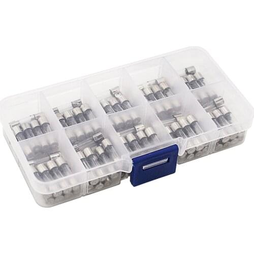 100Pcs Set 5x20mm Quick Blow Glass Fast-blow Glass Fuses 0.2A 0.5A 1A 2A 3A 5A 8A 10A 15A 20A Tube Fuse Assorted Kits for RPI