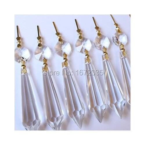 25pcs 63mm Icicle Pendant + 14mm Octagon Bead lighting Parts Crystal Prism For Wedding Decoration DIY Crystal Chandelier Parts