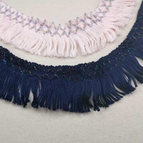 3Yards 6.5cm Wide Ethnic Navy Blue Pink 100% Cotton Tassel Lace Fringe Trim Fabric DIY Sewing Handmade Materials Accessories