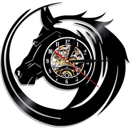 Abstract Horse Wall Clock Modern Design Wild Horse Head Vinyl Record Clock Battery Operated Living Room Decor Horse Lovers Gifts
