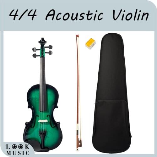 Acoustic Violin 4/4 Full Size Violin Fiddle W/ Case Bow For Students Beginners Green & Black New