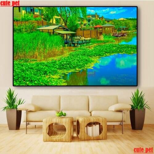 DIY diamond painting Marinas Water lilies Rivers full diamond Mosaic Embroidery Cross Stitch puzzle rhinestone Decoration