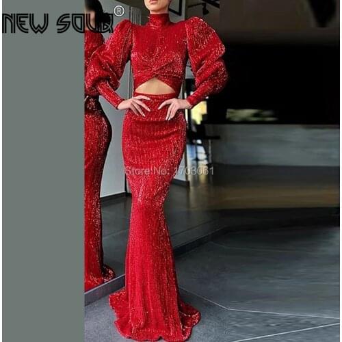 Arabic Red High Neck Evening Dresses Formal Gown Middle East Long Wedding Party Gown Islamic Couture Custom Made Prom Dress 2020