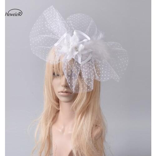 White Lace Netting Flower Mini Top Cap Church Hat Ladies Day Accessories Bridal Hair Clips
