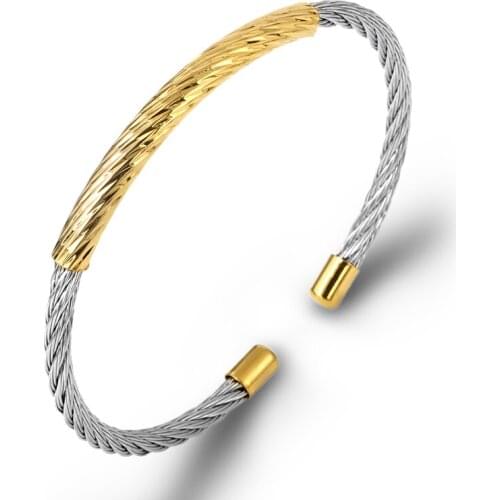 Stainless Steel Open Cable Wire Bracelets Bangle for Women Men Black Simple Twist Wire Bangles Adjustable Punk Jewelry New 2020