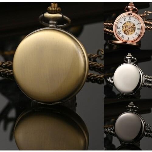 Brand Classic Vintage Men‘s Mechanical Pocket Watch Solid Color Double Open on Both Side,Gentleman Necklace Pendant Clock Gifts