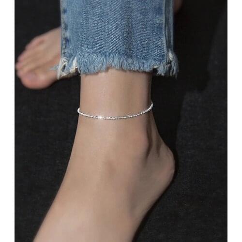 Minimalist Sparkling Silver Color Fashion Chain Anklets For Women Shine Stone Kpop Aesthetic Foot Chain Wedding Jewelry Gift