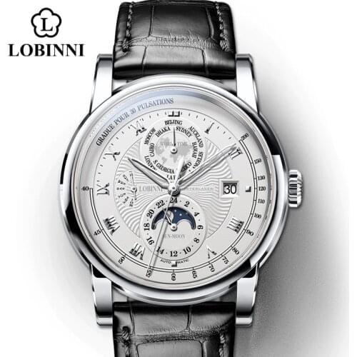 Vintage simple style Automatic Mechanical Switzerland Luxury Brand LOBINNI Watch Men Sapphire Waterproof Mens Clock Male Watch