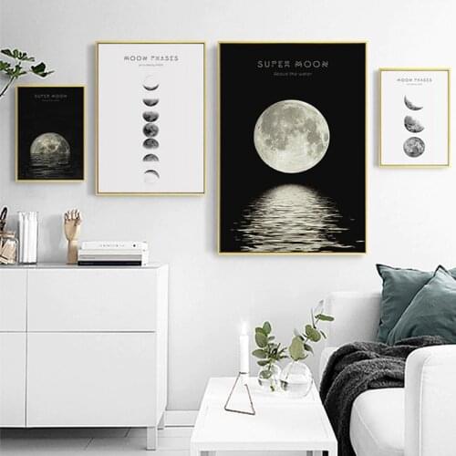 Black and White Canvas Painting Photography Nordic Wall Picture Moon Phases La Lune Print Poster Scandinavian Home Decoration