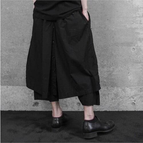 Deconstructed lace-up double layer cropped trousers comfortable structure trousers dark designer mens culottes