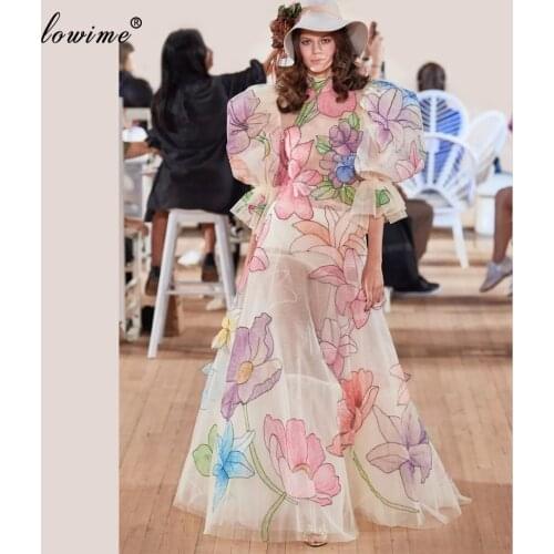 Elegant Floral Celebrity Dresses 2020 Haute Couture Half Sleeves Red Carpet Runaway Dresses Film Opening Ceremony Dresses Custom