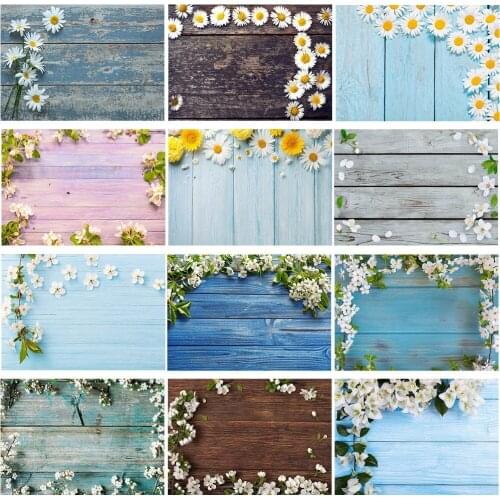 Mocsicka Wood Board Floor Spring Photo Props Studio Booth Background Daisy Flowers Photography Background Photophone Photozone