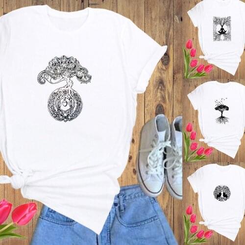 Tree Of Life T Shirts For Women Boys Female Charm Short Sleeve Tops Supernatural Plant Faith Belief Yin Yang Symbol Inspiration