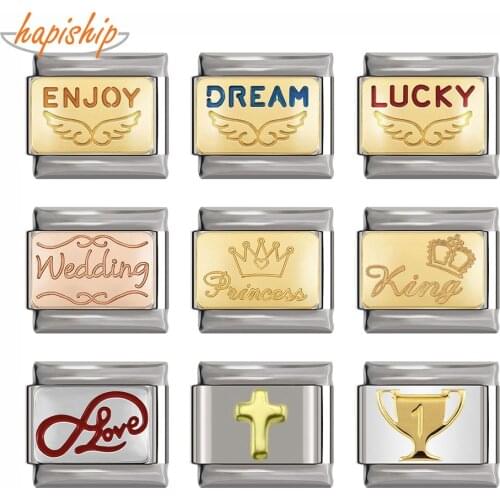 Hapiship 2019 New 9mm Width Original Daisy Dream Lucky King Champion Italian Charm Bracelet Stainless Steel Jewelry Making DJ159