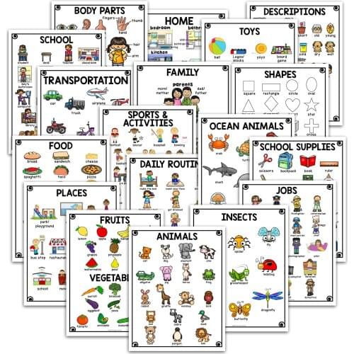 Big Size A4 English Words Card Cartoon Picture Poster Mind Map Baby Early Learning Education Classroom Decoration Plastic Seal