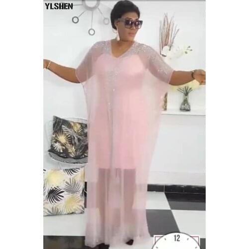 2 Piece Set Diamonds African Dresses for Women Summer Dinner Party Long Maxi Dress Ramadan Eid Mubarak Abaya Dubai Muslim Robes