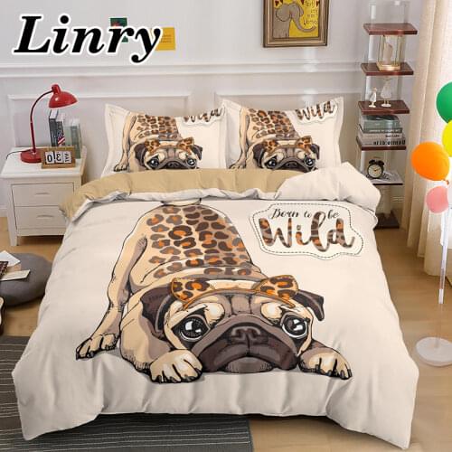 Cute Cartoon Pug Bedding Set Pet Dog Quilt Cover Set Twin Full Queen King Size Comforter Bedding Set Home Textile Bed Cover Set