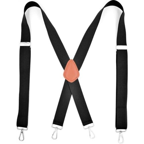 Brown Leather Suspenders with Swivel Hooks X Back 4 Metal Clips Adjustable Elastic Pant Jeans Braces for Men Fashion Favor Gifts