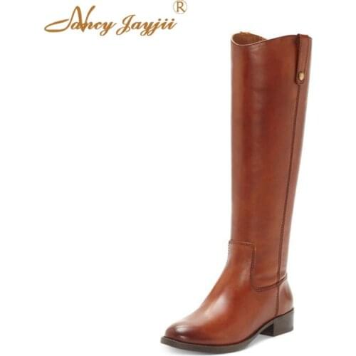 Cowgirl Brown Winter Long Boots Ladies knee-High Women Shoes Low Heel Solid Round Toe Basic Mature Fashion Nancyjayjii Leisure