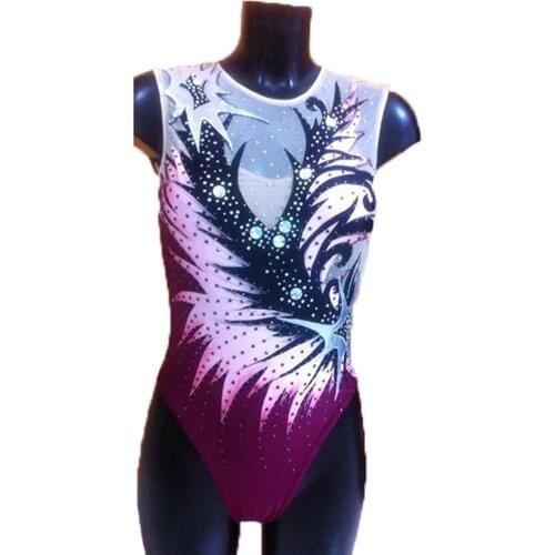 RG Leotards Synchronized Swimming Suits Girls Wine Red Stretchy Mesh Children Teens Competition Dress Ballroom Women