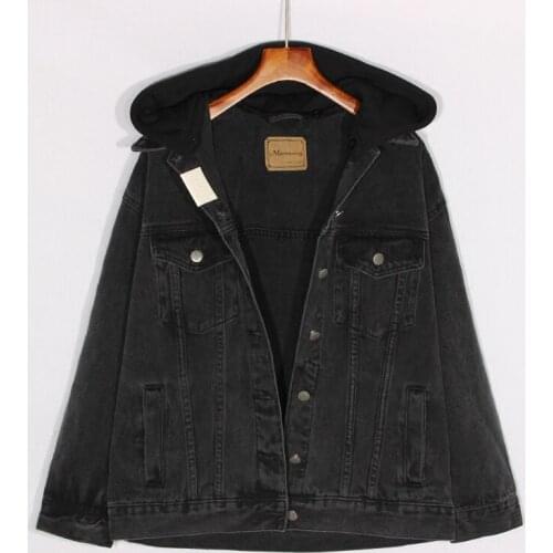 Black Long Denim Jacket Women Loose Removable Hooded Casual Plus size 2020 Spring Autumn Bomber Jeans Jacket Coat Women Outwear