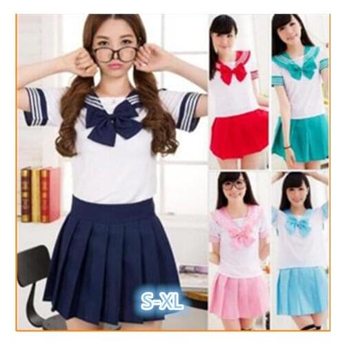 Summer Japanese school uniforms anime cosplay sailor suit short sleeve tops+tie+skirt Navy Preppy style Students Uniform for Gir