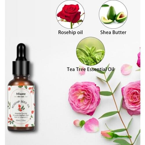 Miwee Rosehip Seed Oil 100% Pure Natural Cold Pressed Unrefined Non-GMO Anti-Aging Moisturizer For Acne Scars, Hair, Skin 30ml