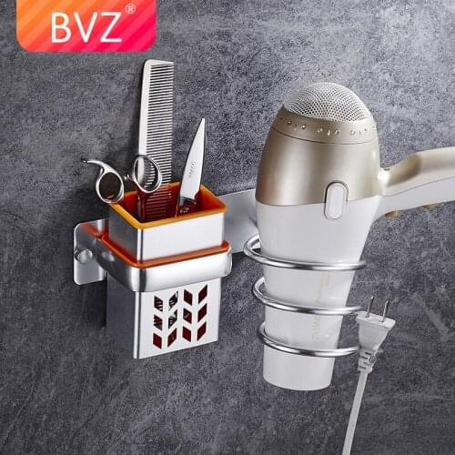 BVZ Multi-function Wall-mounted Hair Dryer Hanger bathroom Shelf Storage Hairdryer holder Hair Salon Bathroom Space Rack