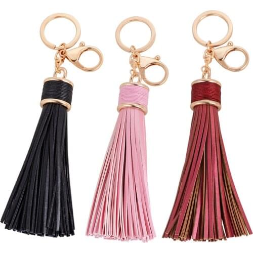 Fashion Hot Fine Leather Tassel Elegant Keychain Car Key Chain Bag Pendant Accessories Keyfob Women Jewelry Gift Alloy Keyring