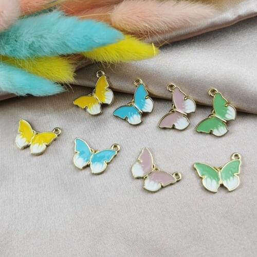 MuhNa 10pcs 15x19mm Colorful Butterfly Charms Pendant Enamel Metal Small Charms Necklace Bracelet DIY Jewelry Making Accessories