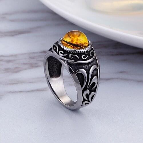 Stainless Steel Cats Eye Ring For Men Hip hop/Rock Personality Finger Opals Jewelry (Size 8-13)