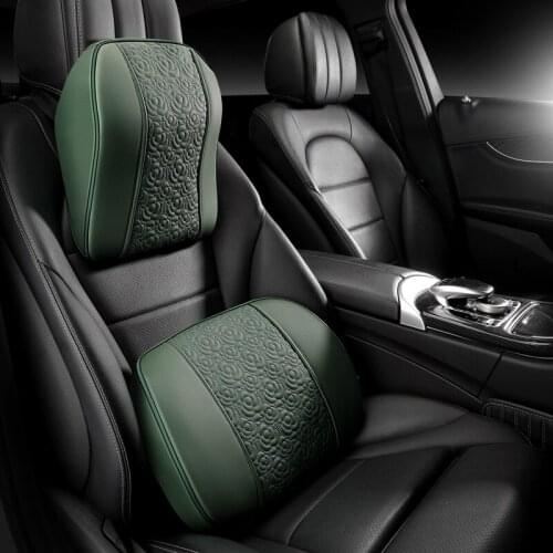 Genuine Leather Car Neck Pillow Set Memory Foam Auto Headrest Lumbar Seat Supports Cushion Universal Back Pillows Accessories