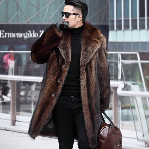 2021 New Mens Faux Fur Jackets and Coats Fleece Lined Winter Warm Parkas Thicken Thermal Faux Fur Overcoat Outerwear Y127