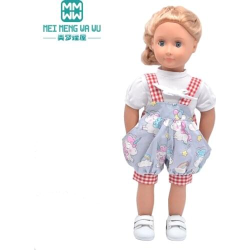 Clothes for doll fits 45cm American Doll Fashion suspender suit, denim shorts, dress Girls gift