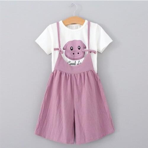 Toddler girl clothes Baby girls clothing sets Casual loose Sports suit Tshirts and overalls sets Summer Cotton outfit 2y to 7y