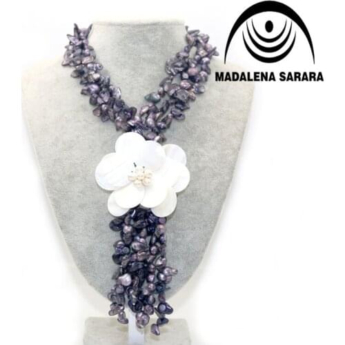 Hot Sale European American Festival Black Freshwater Pearl Necklace Shell Flower Necklace Colorful Multi-rows Personality