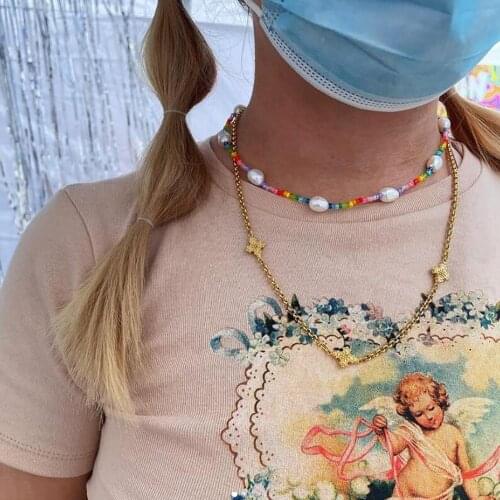 Bohemian Simple Seed Bead Pearl Pendant Necklace For Women Fashion Beach Simple Lock Choker Collar Gift