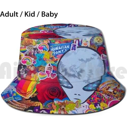 90S Collage Bucket Hat Adult kid baby Beach Sun Hats Colorful Art Abstract Art Lisa Frank 90S Baby 90S Art Collage