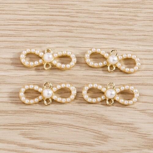 5pcs 18*6mm Charms Small Imitation Pearl Bow-knot Connectors Pendants for Necklace Earrings Bracelet DIY Handmade Jewelry Making