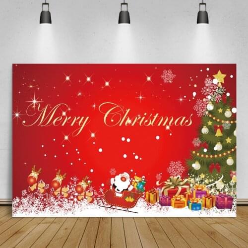 Merry Christmas Red Photo Background Pine Tree Santa Claus Gifts Winter Snowflake Children Baby Portrait Photography Backdrop