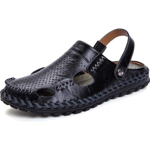 Breathable Leather Men Sandals Summer Beach Slides Lightweight Mens Sneakers Outdoor Casual Shoes Slip On Slippers